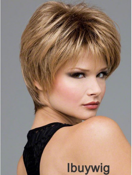 Short Wavy Boycuts Blonde Synthetic Wavy Lace Front Wigs