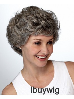 Synthetic Short Curly Lace Front Elderly Lady Wigs