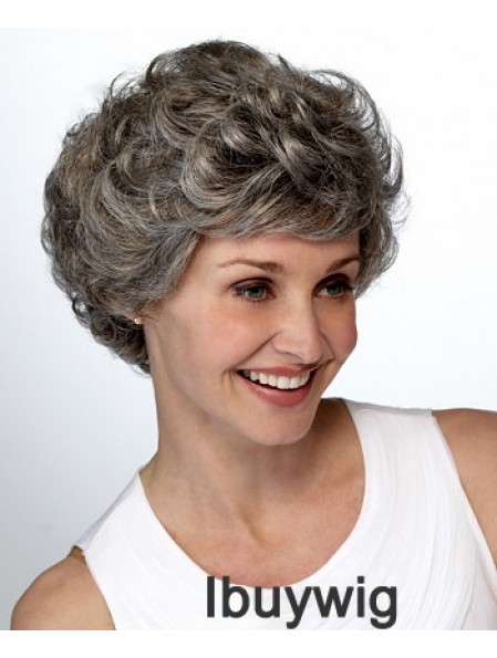 Synthetic Short Curly Lace Front Elderly Lady Wigs