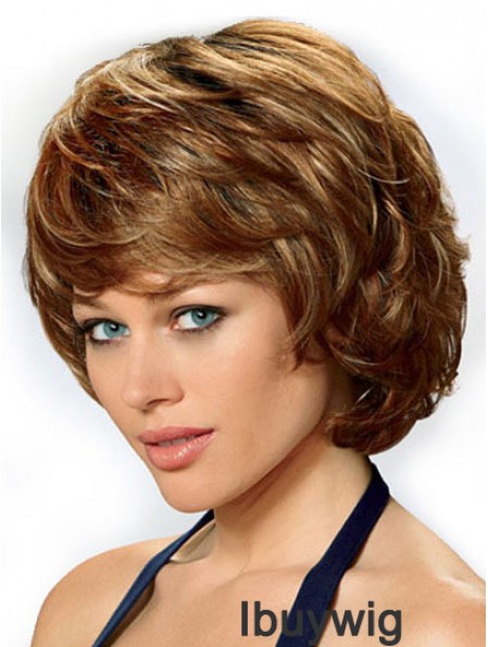 Synthetic Hair Front Lace Wigs UK Chin Length Auburn Color Wavy Style