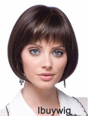 Cheap Synthetic Lace Wigs Chin Length Bobs Cut Brown Color