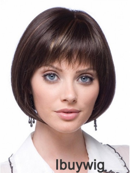 Cheap Synthetic Lace Wigs Chin Length Bobs Cut Brown Color