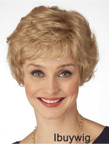 Classic Short Wavy Blonde 6 inch Top Monofilament Wigs