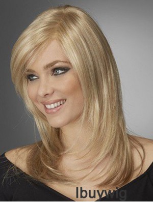 Best Comfortable Synthetic Wigs With Bangs Monofilament Blonde Color Wavy Style