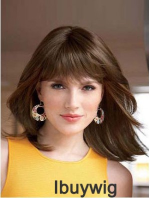 Straight With Bangs Shoulder Length Auburn Style Lace Front Wigs