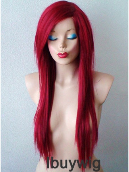 Red Synthetic Lace Wigs UK Red Color Straight Style With Bangs