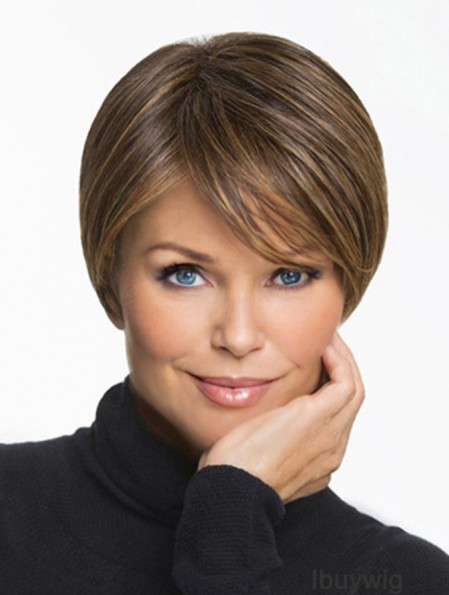 Exquisite 6 inch Straight Brown Boycuts Short Wigs