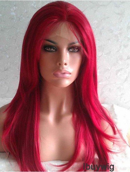 Straight Without Bangs Lace Front Good 20 inch Red Long Wigs