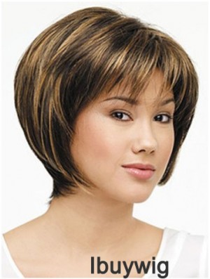 Lace Front Chin Length Straight Brown Designed Bob Wigs