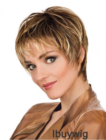 Soft 8 inch Straight Blonde Boycuts Short Wigs