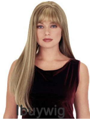 Straight With Bangs 26 inch Blonde Suitable Synthetic Wigs