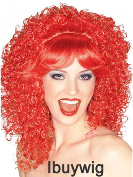 Red Shoulder Length Kinky With Bangs 16 inch High Quality Medium Wigs