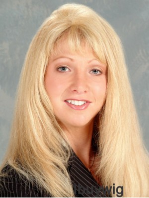 Durable Blonde Straight With Bangs Long Wigs