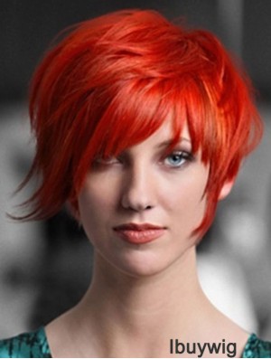 Popular 8 inch Straight Red With Bangs Short Wigs