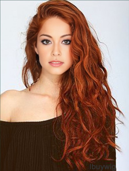 22 inch Wavy Without Bangs Lace Front Copper Online Long  Wigs