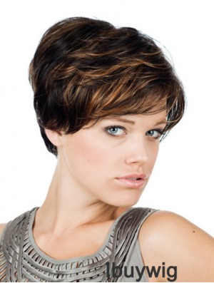 Comfortable 8 inch Straight Brown With Bangs Short Wigs