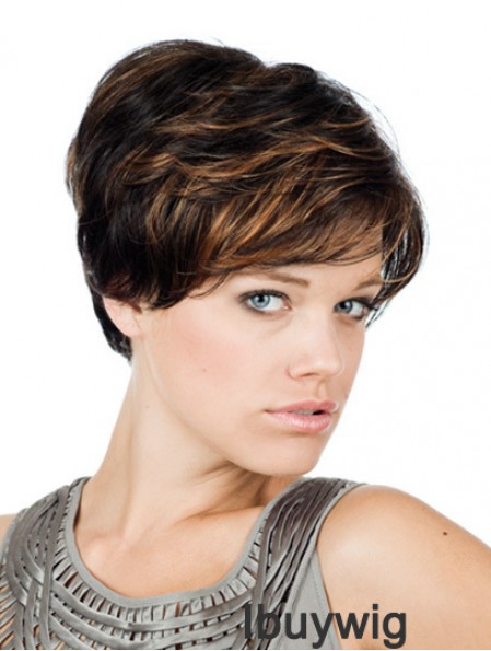 Comfortable 8 inch Straight Brown With Bangs Short Wigs