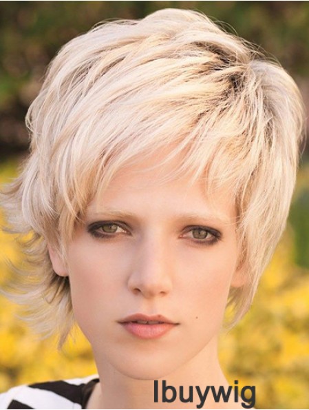 Discount 8 inch Straight Blonde Layered Short Wigs