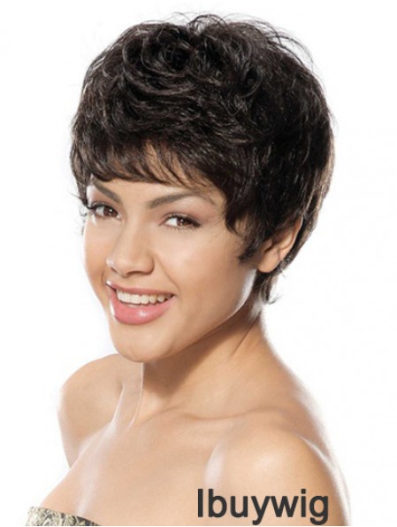 Discount Black Short Boycuts Wavy Glueless Lace Front Wigs