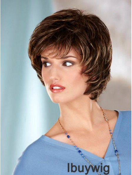 Wavy Brown Designed Chin Length Classic Wigs