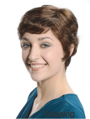 Trendy Brown Short Layered Wavy Glueless Lace Front Wigs