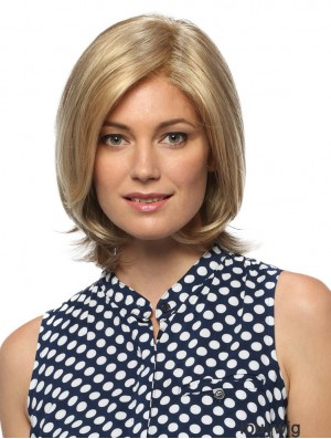 Blonde Shoulder Length Wavy Without Bangs 10 inch Comfortable Medium Wigs