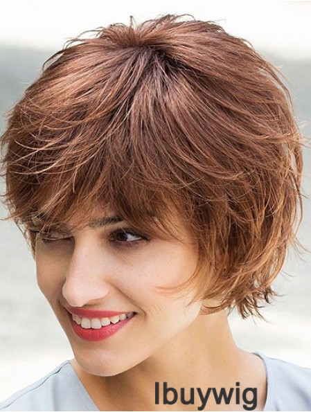 Flexibility Brown Chin Length Layered Straight Glueless Lace Front Mono Synthetic Wigs