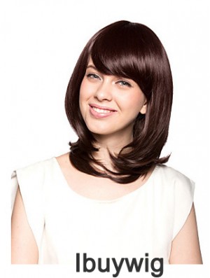 Shoulder Length With Bangs Wavy Auburn Beautiful Synthetic Wigs