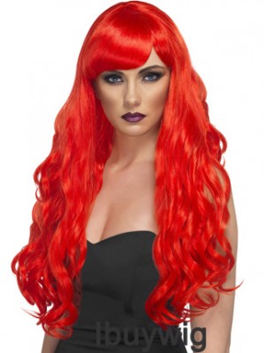 Wavy With Bangs Lace Front Incredible 24 inch Red Long Wigs
