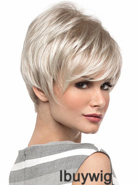 Popular 8 inch Straight Blonde With Bangs Short Wigs