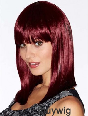 With Bangs Red Straight Shoulder Length 14 inch Flexibility Medium Wigs