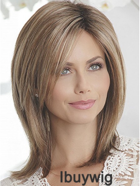 Layered Brown Straight Shoulder Length 14 inch Sleek Medium Wigs