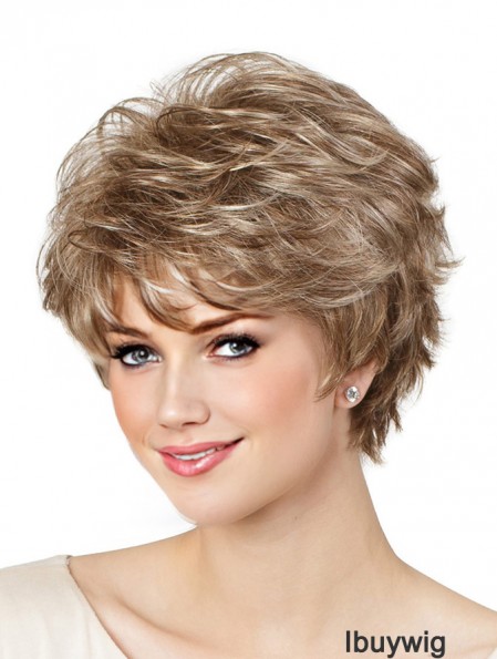 Classic Blonde Colour Short Wavy 8 inch Capless Lady Synthetic Wigs