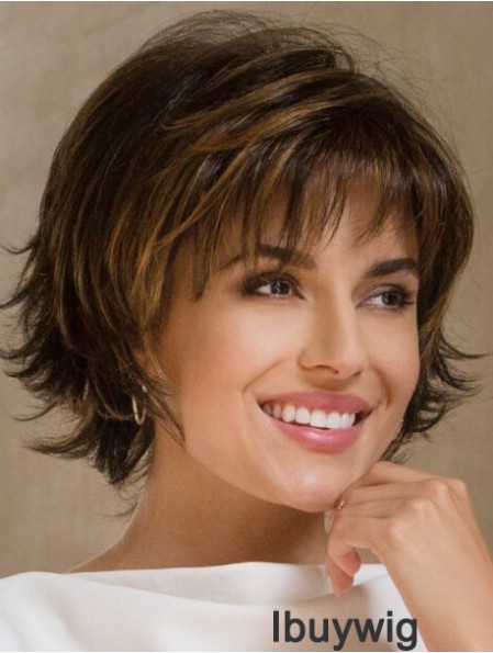 Synthetic Short Bobs Brown Wavy 9 inch Medium Wig