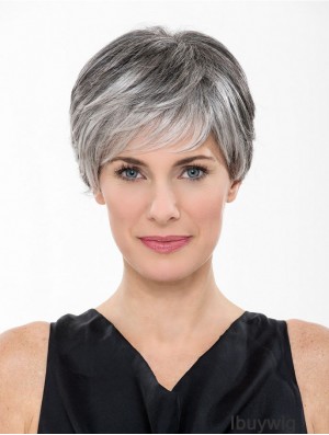 Lace Front 8 inch Short Synthetic Straight Cheap Grey Wigs