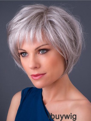 Monofilament 10 inch Chin Length Synthetic Straight Grey Hair Wigs