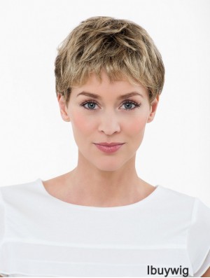 Blonde Cropped Synthetic 4 inch Straight Boycuts Lace Wigs