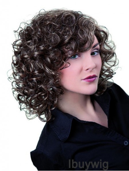 Grey Shoulder Length Synthetic 13 inch Curly Layered Cheap Lace Wigs