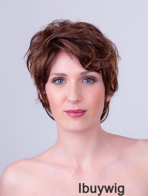 Auburn Layered Short 8 inch Wavy Synthetic Mono Cap Wigs