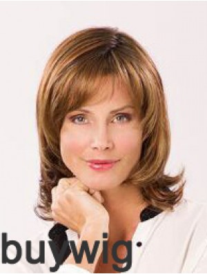 Auburn With Bangs Shoulder Length 12 inch Wavy Synthetic Ladies Wig Monofiliment