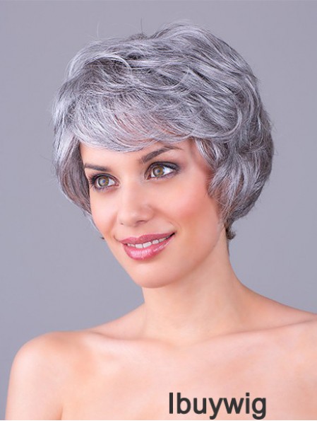 Wavy Grey 8 inch Grey Synthetic 100% Hand-tied Short Cheap Wigs