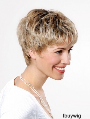 Synthetic Lace Front 6 inch Boycuts Straight Blonde Ladies Short Wigs