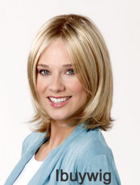 Straight Without Bangs Capless 11 inch Blonde Shoulder Length Wigs Synthetic