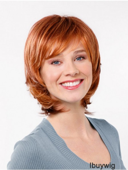 Wavy With Bangs Capless 11 inch Red Shoulder Length Sleek Synthetic Wigs