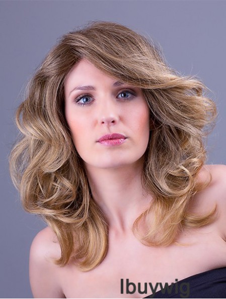 Synthetic Blonde Wavy 14 inch Monofilament Layered Wigs Long