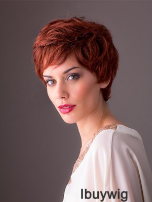Synthetic Monofilament 8 inch Layered Wavy Red Short Style Wigs