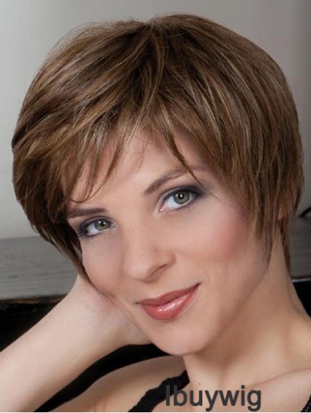 Synthetic Capless 8 inch Boycuts Straight Brown Cheap Short Wigs