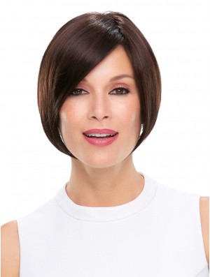 Straight Black Without Bangs 6 inch Mono Wigs