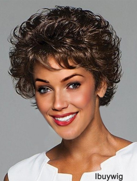 Curly Black Layered 6 inch Monofilament Wigs