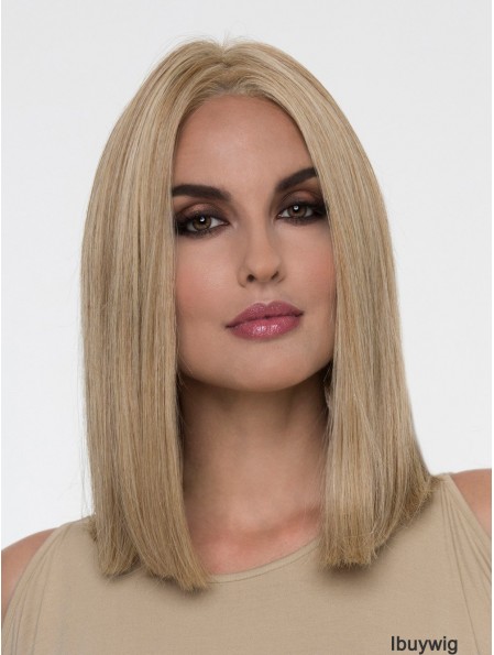 Straight Blonde Without Bangs 14 inch Monofilament Wig Sale